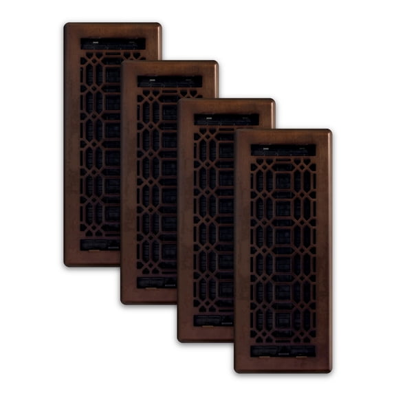 Decor Grates (4-Pack) 4x12 New Gothic Steel HVAC Floor Register Vent Cover, Adjustable Airflow Control, Rubbed Bronze
