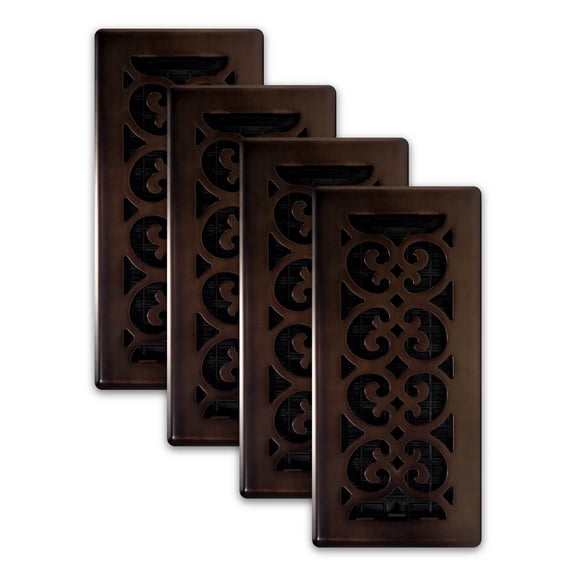Decor Grates (4-Pack) SPH410-RB Scroll Design Floor Register, 4x10 Inches, Rubbed Bronze Finish