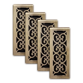 Decor Grates (4-Pack) 4x12 Scroll Floor Register Vent Cover, Adjustable Airflow Control, Antique Brass (SPH412-A)