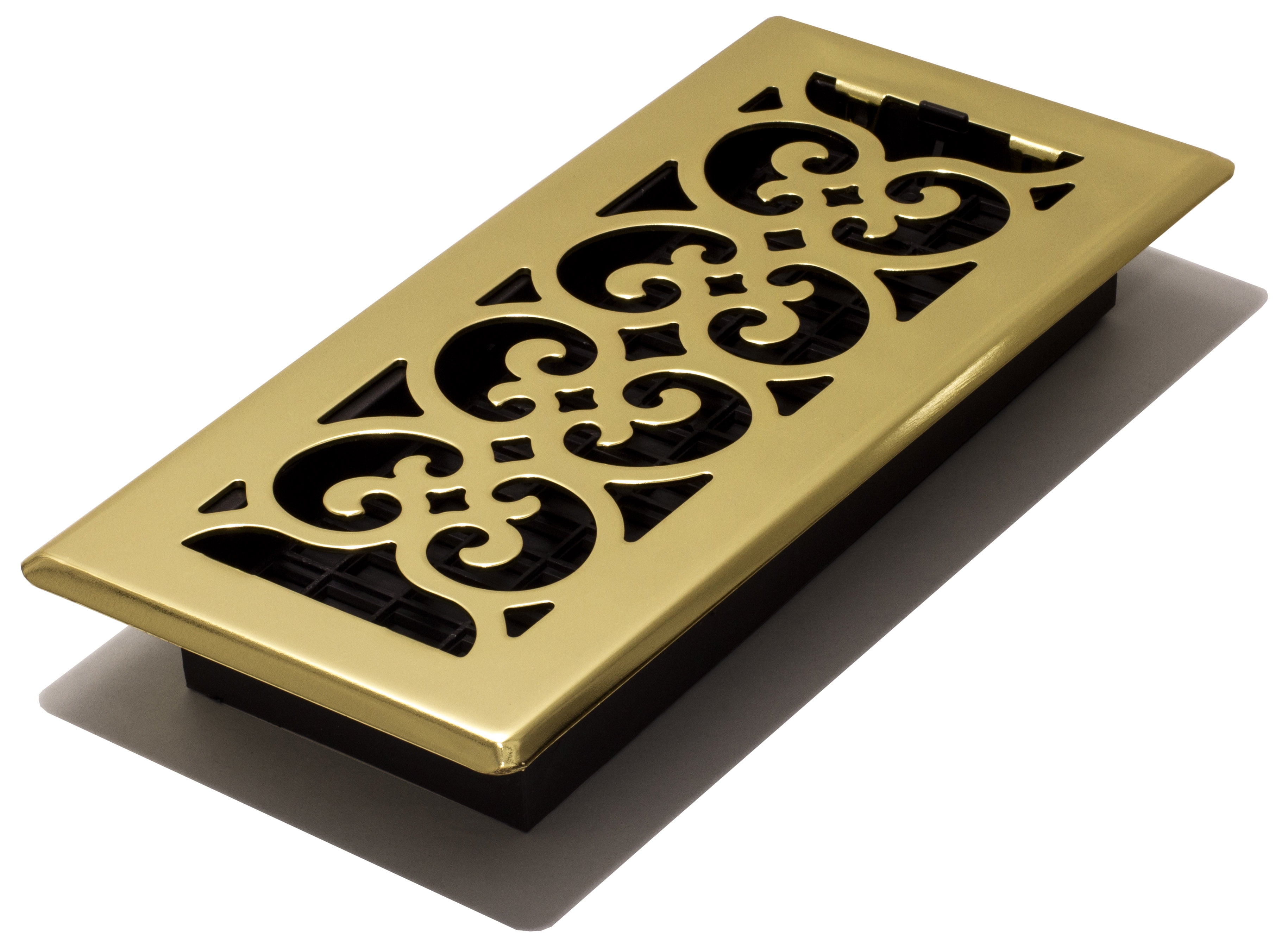 Bright Brass Decorative Steel Floor Register with Damper Box