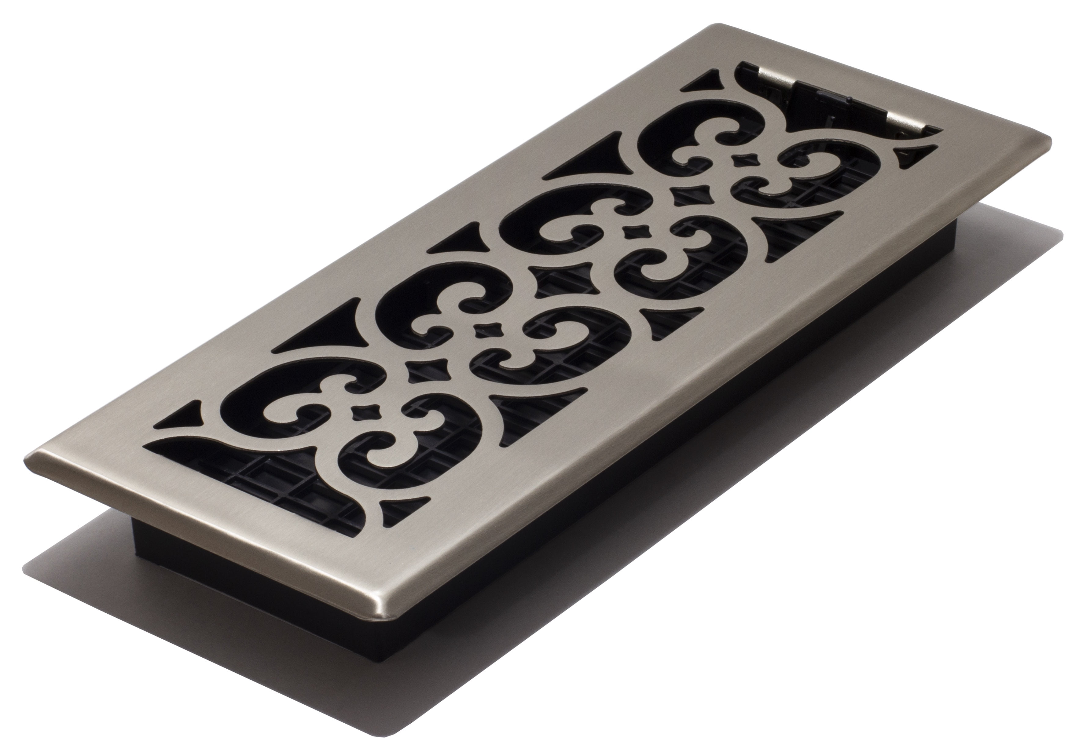 Brushed Nickel Decorative Steel Floor Register with Damper Box