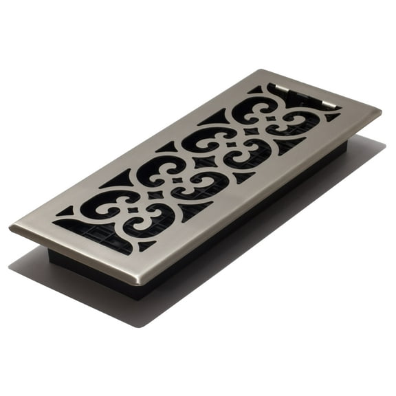 Decor Grates 4" x 12" Scroll Design Brushed Nickel Finish Steel Plated Floor Register