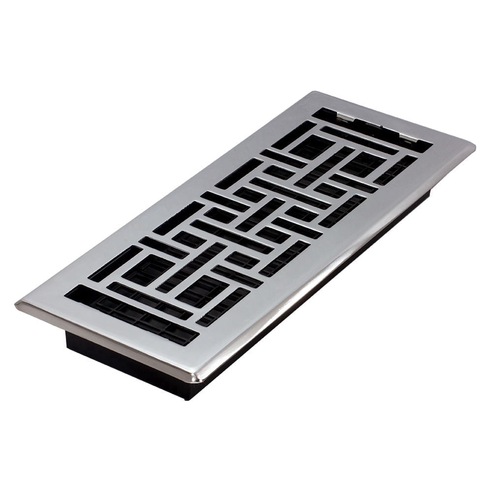 Decor Grates 4x12 Oriental Floor Register Vent Cover, Adjustable Airflow Control, Chrome (AJH412-C)