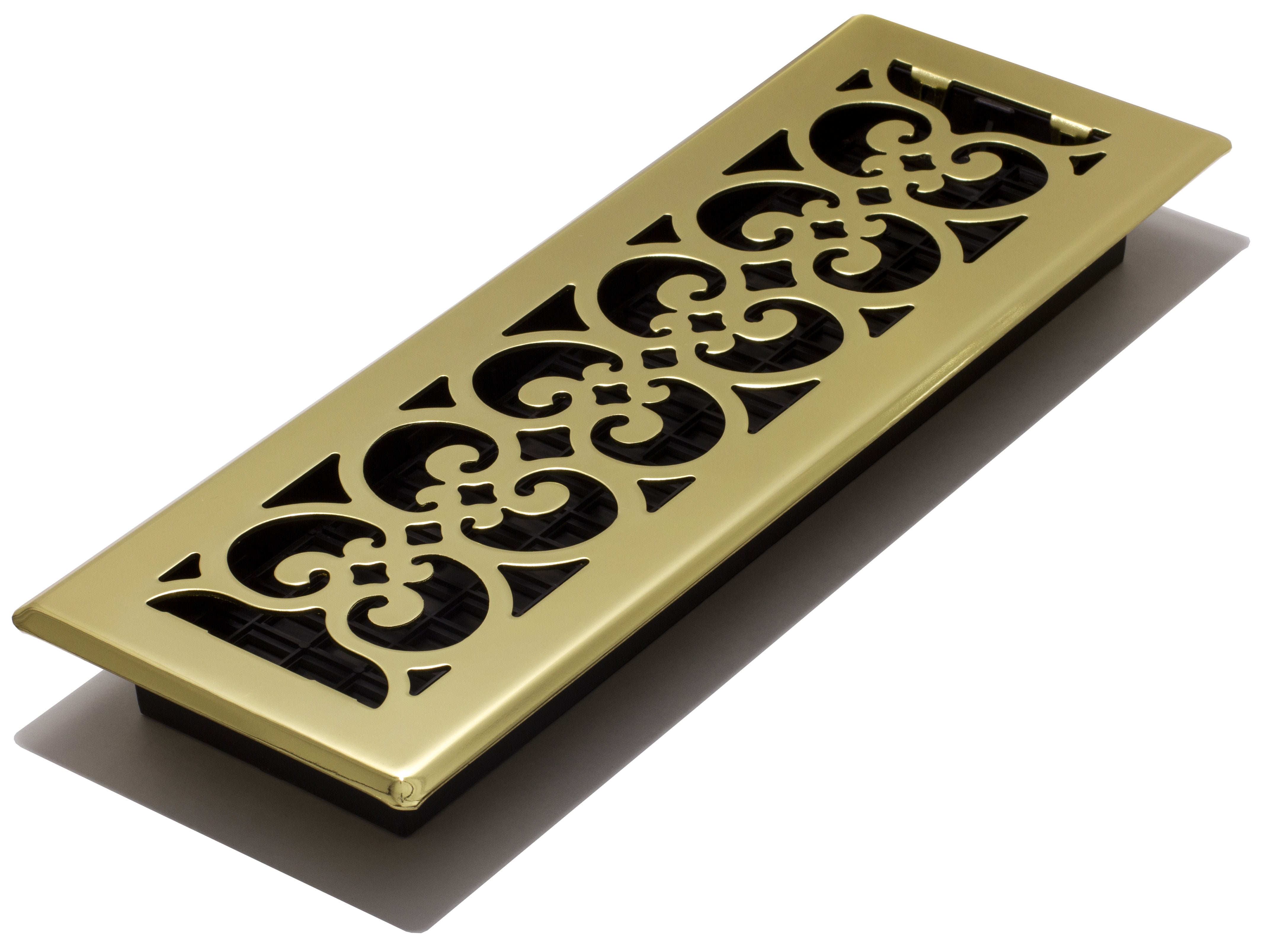 Bright Brass Decorative Steel Floor Register with Damper Box