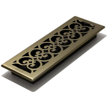 Decor Grates 4" x 14" Steel Plated Antique Brass Scroll Design Floor Register