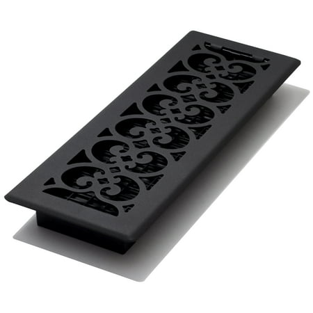 Decor Grates 4" x 14" Textured Black Painted Scroll Design Floor Register