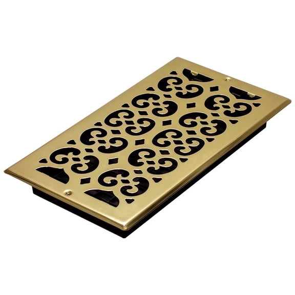 Decor Grates 6x12 Scroll Steel HVAC Wall/Ceiling Register Vent Cover, Adjustable Airflow Control, Polished Brass, 1 Pack