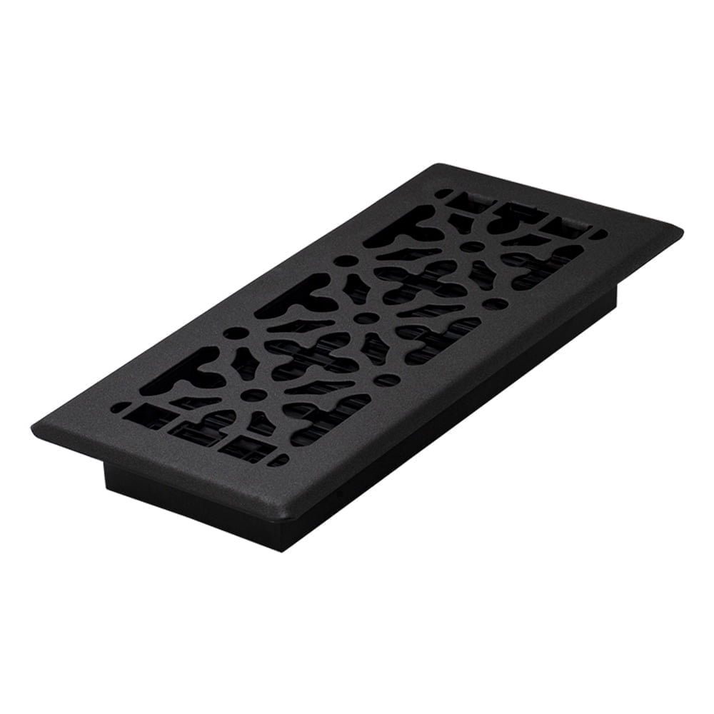 Decor Grates 4x10 Gothic Floor Register Vent Cover, Adjustable Airflow Control, Textured Black (AGH410-BLK)