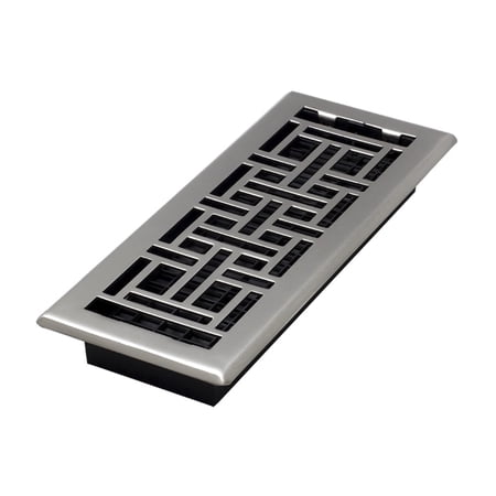 Decor Grates 4x12 Oriental Floor Register Vent Cover, Adjustable Airflow Control, Brushed Nickel (AJH412-NKL)