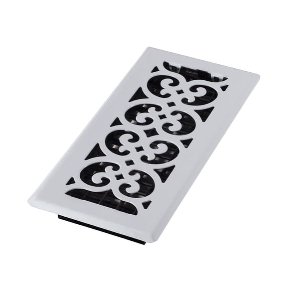 Decor Grates 4x10 Scroll Floor Register Vent Cover, Adjustable Airflow Control, Painted White (FS410-WH)