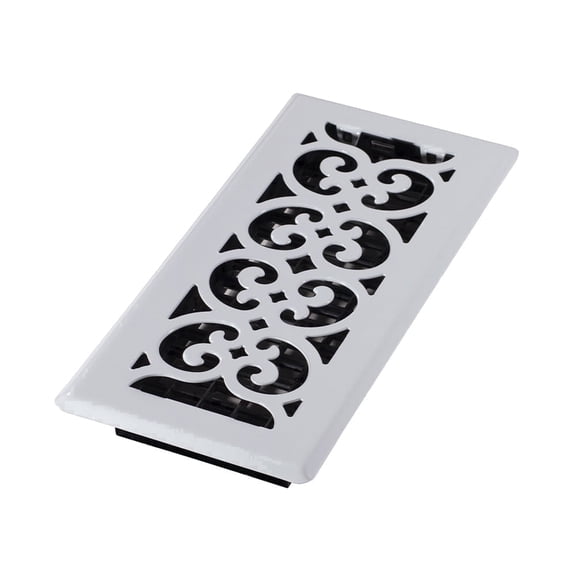 Decor Grates 4x10 Scroll Steel HVAC Floor Register Vent Cover, Adjustable Airflow Control, Painted White, 1 Pack