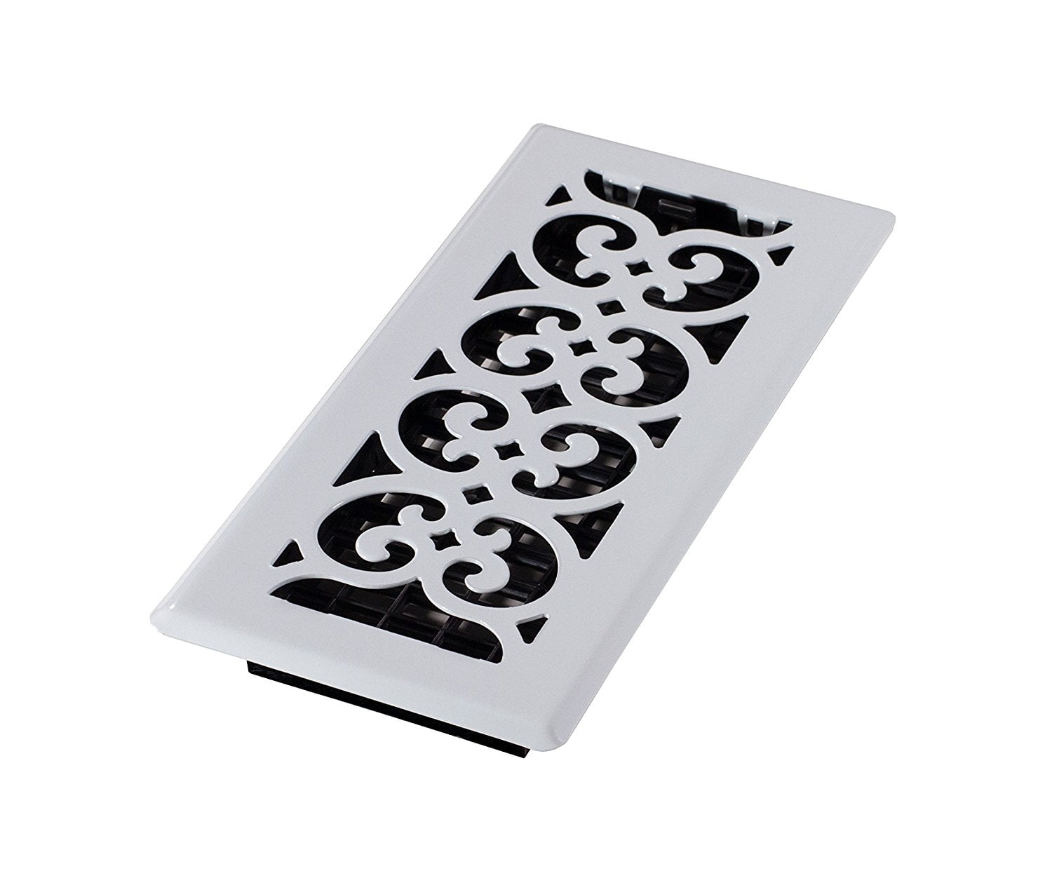White Scroll Design Steel Floor Register, 4x10 Inch