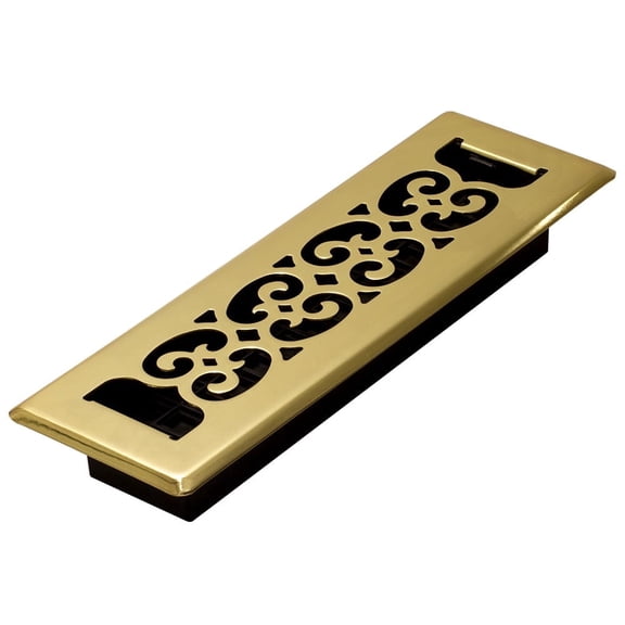 Decor Grates 2x10 Scroll Floor Register Vent Cover, Adjustable Airflow Control, Polished Brass (SPH210)