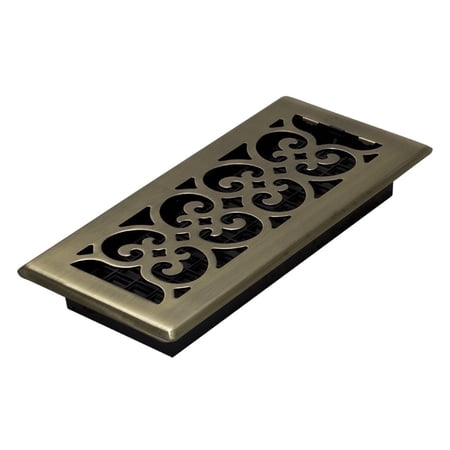 Decor Grates 4x10 Scroll Floor Register Vent Cover, Adjustable Airflow Control, Antique Brass (SPH410-A)