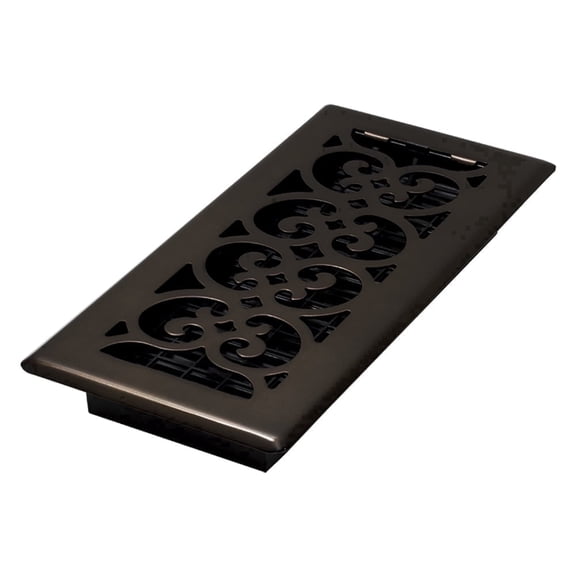 Decor Grates 4x10 Scroll Steel HVAC Floor Register Vent Cover, Adjustable Airflow Control, Rubbed Bronze, 1 Pack