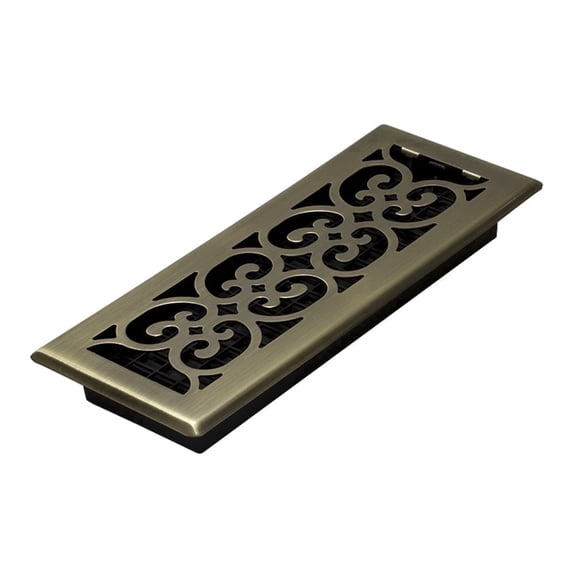 Decor Grates 4x12 Scroll Floor Register Vent Cover, Adjustable Airflow Control, Antique Brass (SPH412-A)