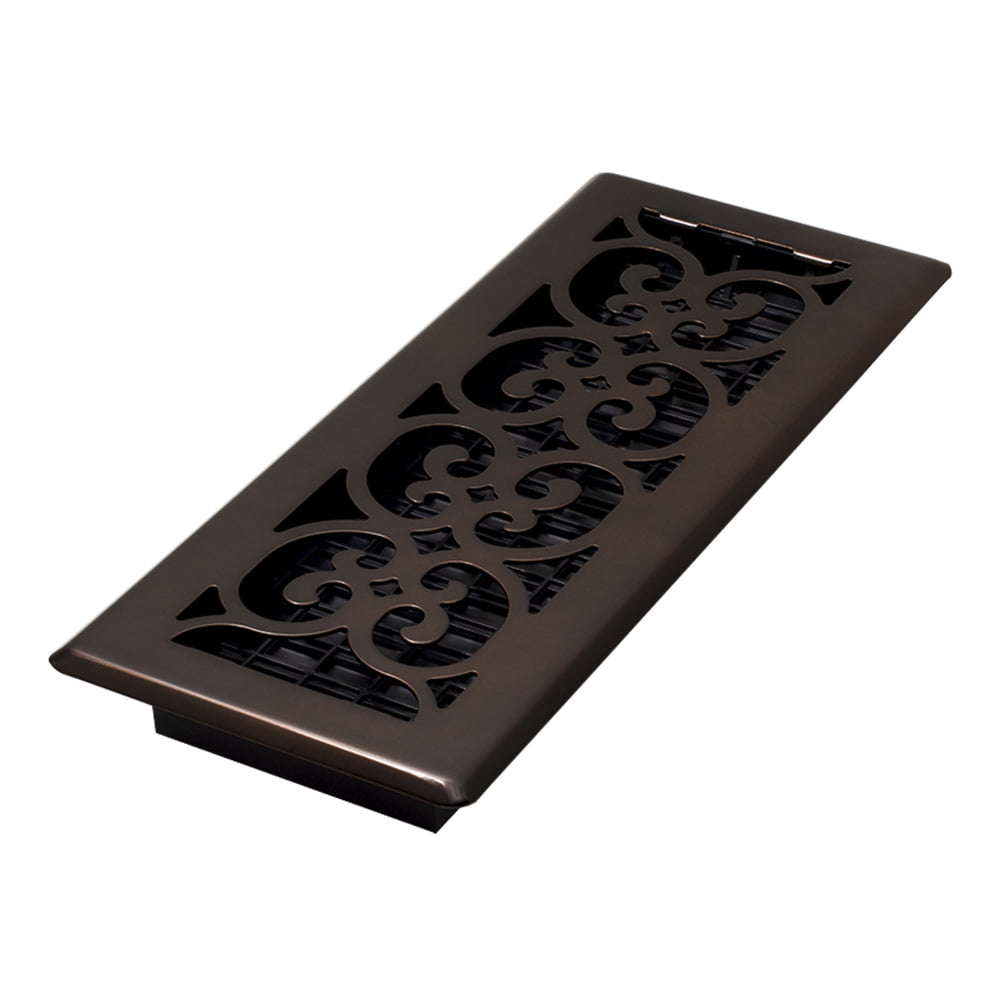 Rubbed Bronze 4x12 Scroll Design Steel Floor Register