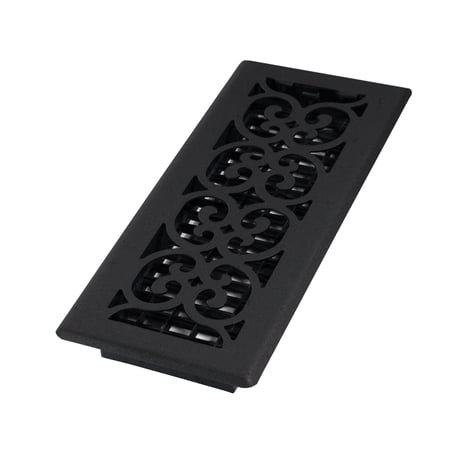 Decor Grates 4x12 Scroll Steel HVAC Floor Register Vent Cover, Adjustable Airflow Control, Textured Black, 1 Pack