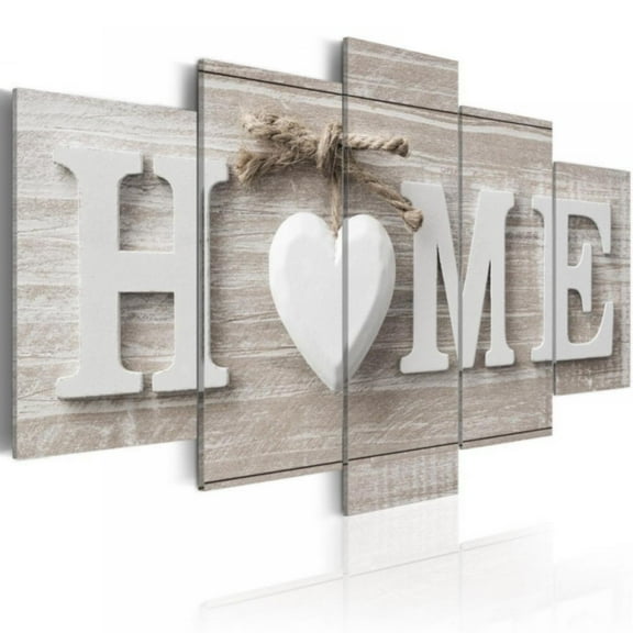 Decor Heart of Home Love Wall Art Framed Canvas Painting Pink and Grey 5 Panels for Living Room Decoration Modern Still Life Love Stretched Artwork 3D Giclee Wedding Gift