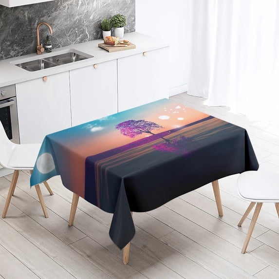 Decor Home Table Dining Kitchen Waterproof Resistant Stain Tablecloth Rectangular Printed Landscape