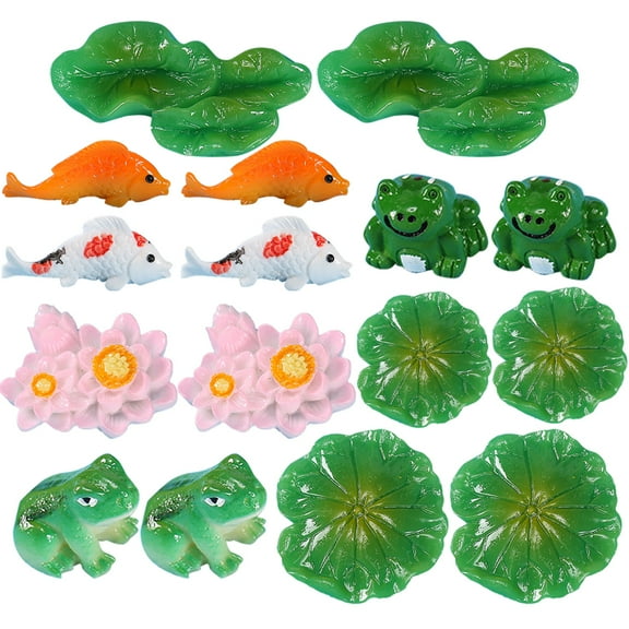 Miniature Frog Ornaments Set with Lotus Leaf Pond Shape for Bonsai Crafts, Garden Decor, Miniature Garden Figurines, Pool Accessories