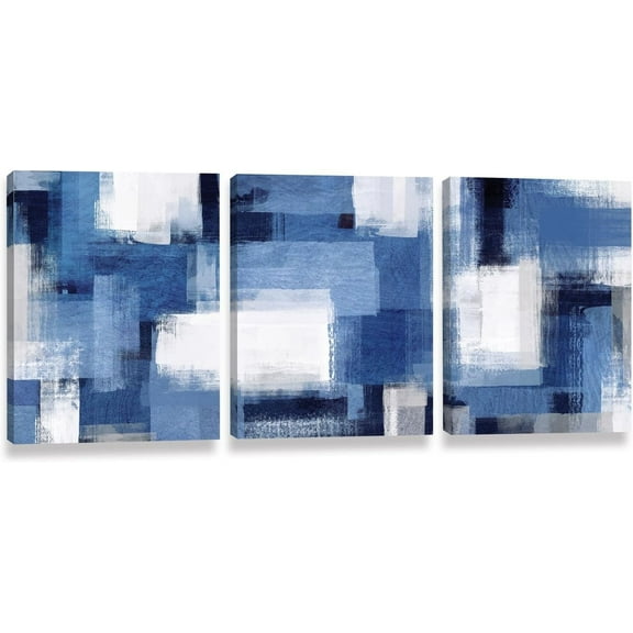 Decor MI Blue Wall Art 3 Piece White and Blue Abstract Wall Art Modern Oil Painting Print Canvas Aesthetic Wall Decor for Living Room Bedroom Bathroom Office 12x16 Inch