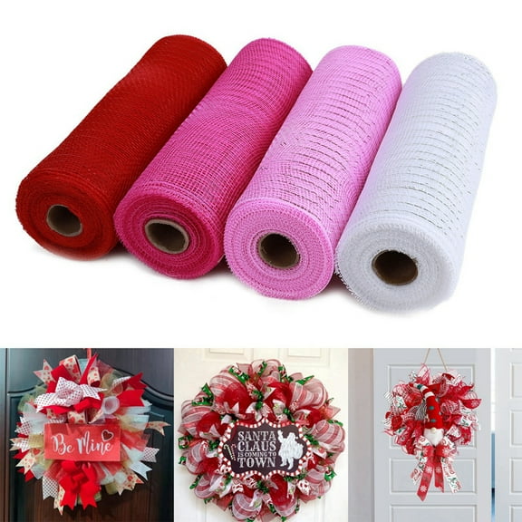 Decor Mesh,10 Inch x 30 Feet Decor Mesh Ribbon with Metallic Foil Deco Mesh Wreath Supplies Ribbon Mesh Roll for Spring Wreaths, Swags, Craft, Party Decoration