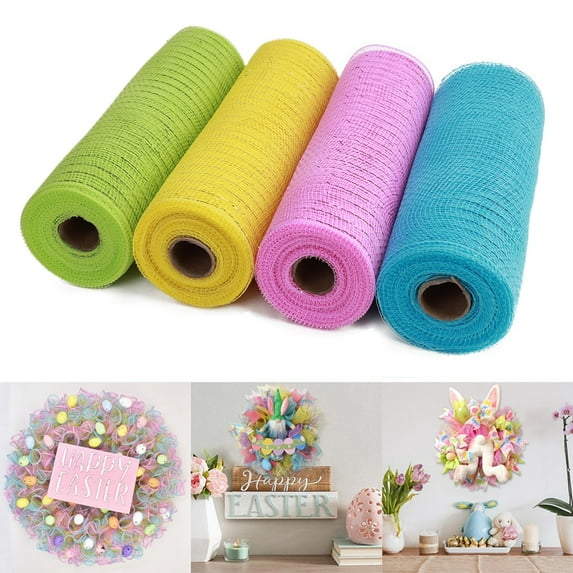 Decor Mesh,10 Inch x 30 Feet Decor Mesh Ribbon with Metallic Foil Deco Mesh Wreath Supplies Ribbon Mesh Roll for Spring Wreaths, Swags, Craft, Party Decoration