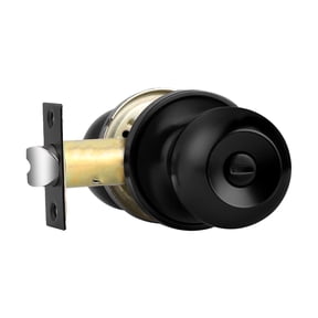 Decor Mo Round Ball Matte Black Privacy Door Knob for Bedroom and Bathroom, Black Interior Door Knob with Lock, 1 Pack