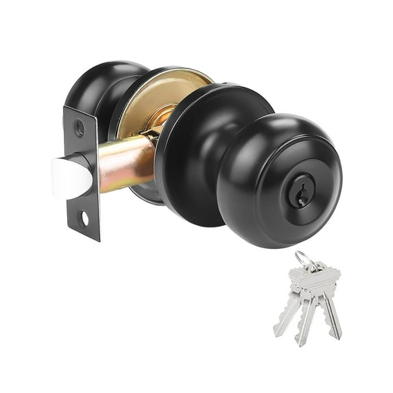 Decor Mo Stainless Steel Ball Entry Door Knob, Keyed-Alike Matte Black Entrance Door Knob,Interior/Exterior Door Knob with Lock ,1 Pack