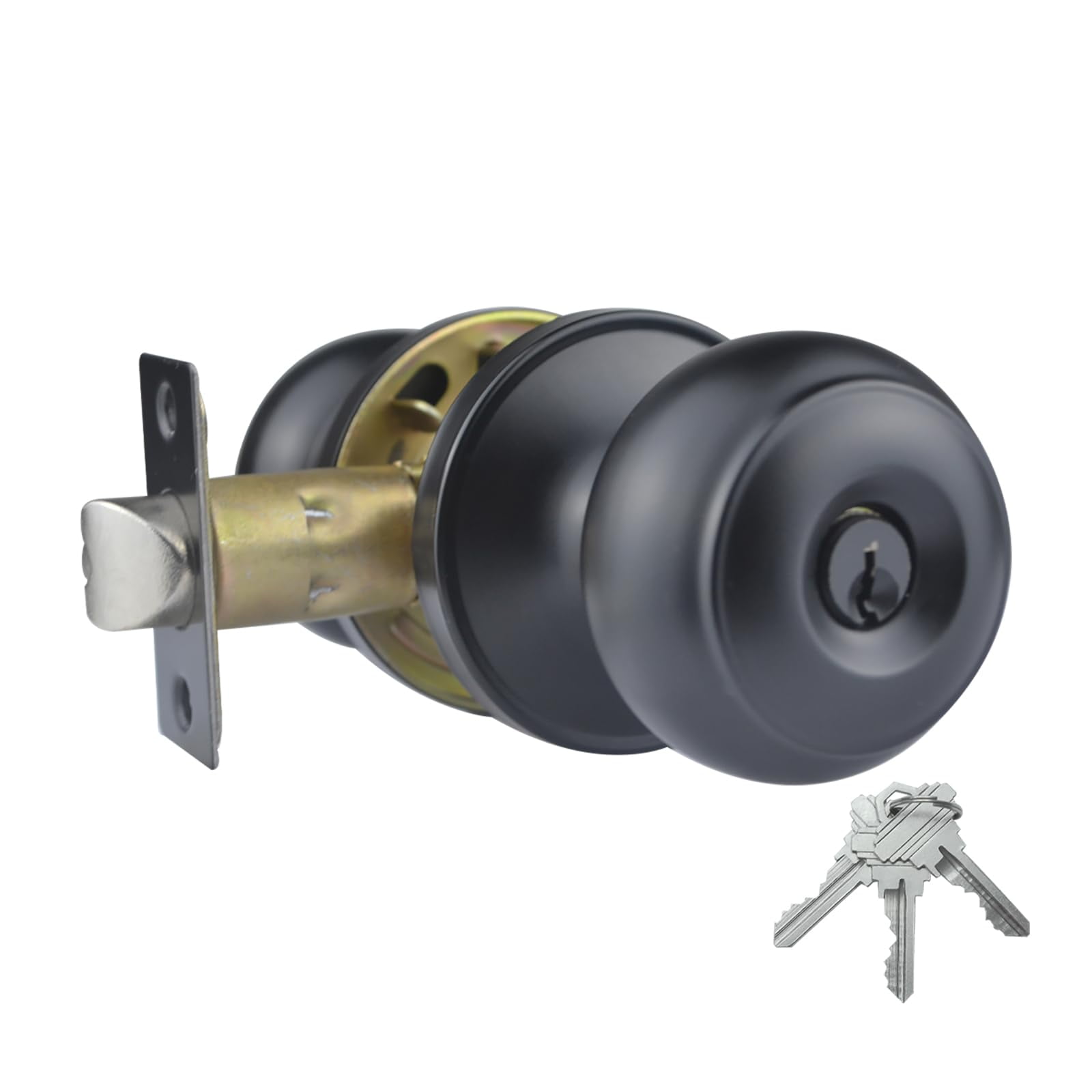 Decor Mo Stainless Steel Ball Entry Door Knob, KeyedAlike Matte Black