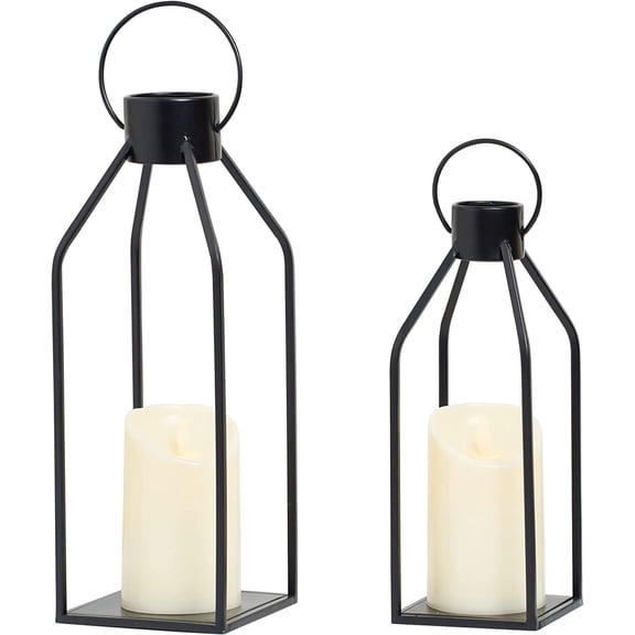 Decor Modern Farmhouse Lanterrn Decor- Black Metal Candle for Summer Night- Lanterns w/Timer Flickering Candles for Living Room,Home,Indoor, Outdoor,Table,Fireplace Mantle Décor