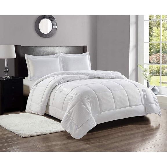 FAITH, HOPE, LOVE HOME DÉCOR Full/Queen Size Reversible Down Alternative Embossed Stripe Comforter (86" X 86") - White