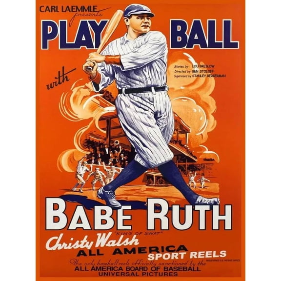 Decor POSTER.Home room Art.Interior Design.Baseball Babe Ruth play ball. 11 x 17 Inch Poster