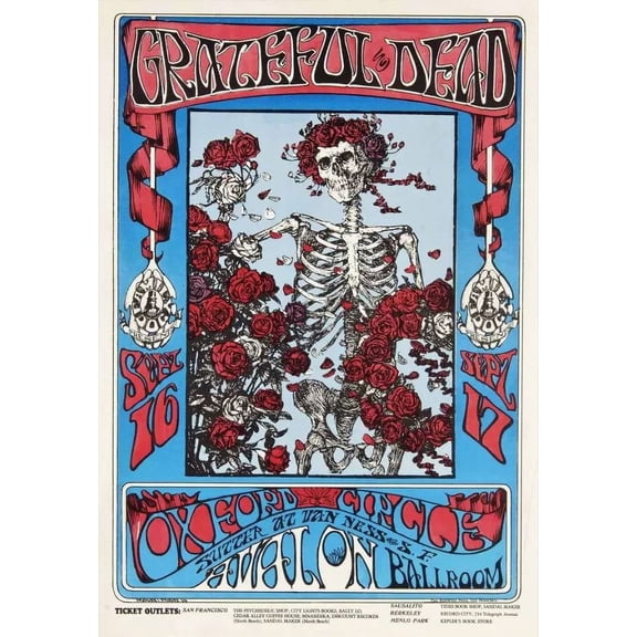 Decor POSTER.Home room Art.Interior Design.Greatful Dead.Skeleton rock. 24 x 36 Inch Poster