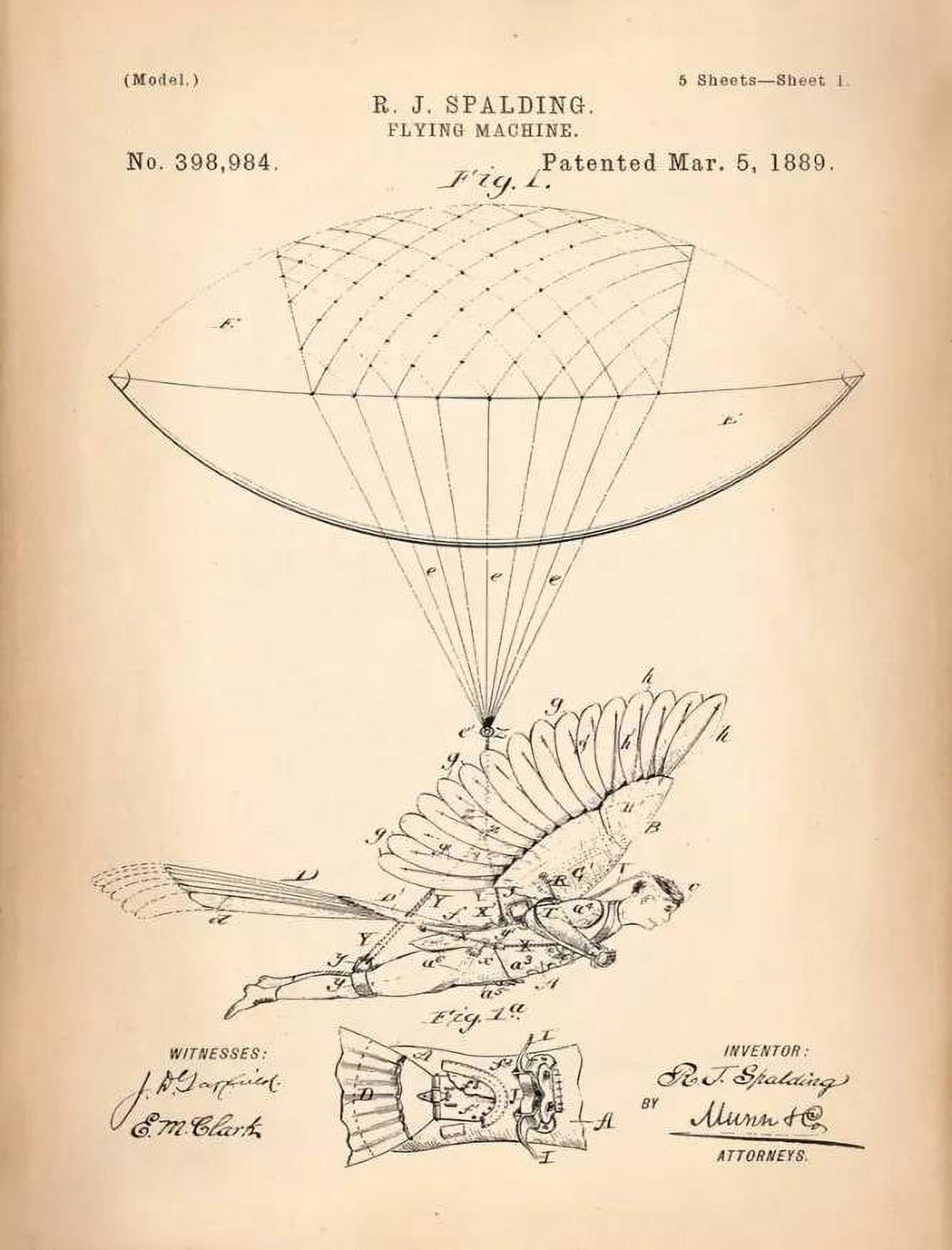 Decor POSTER vintage Patent. Flying Machine.Room Office Home Art Design ...