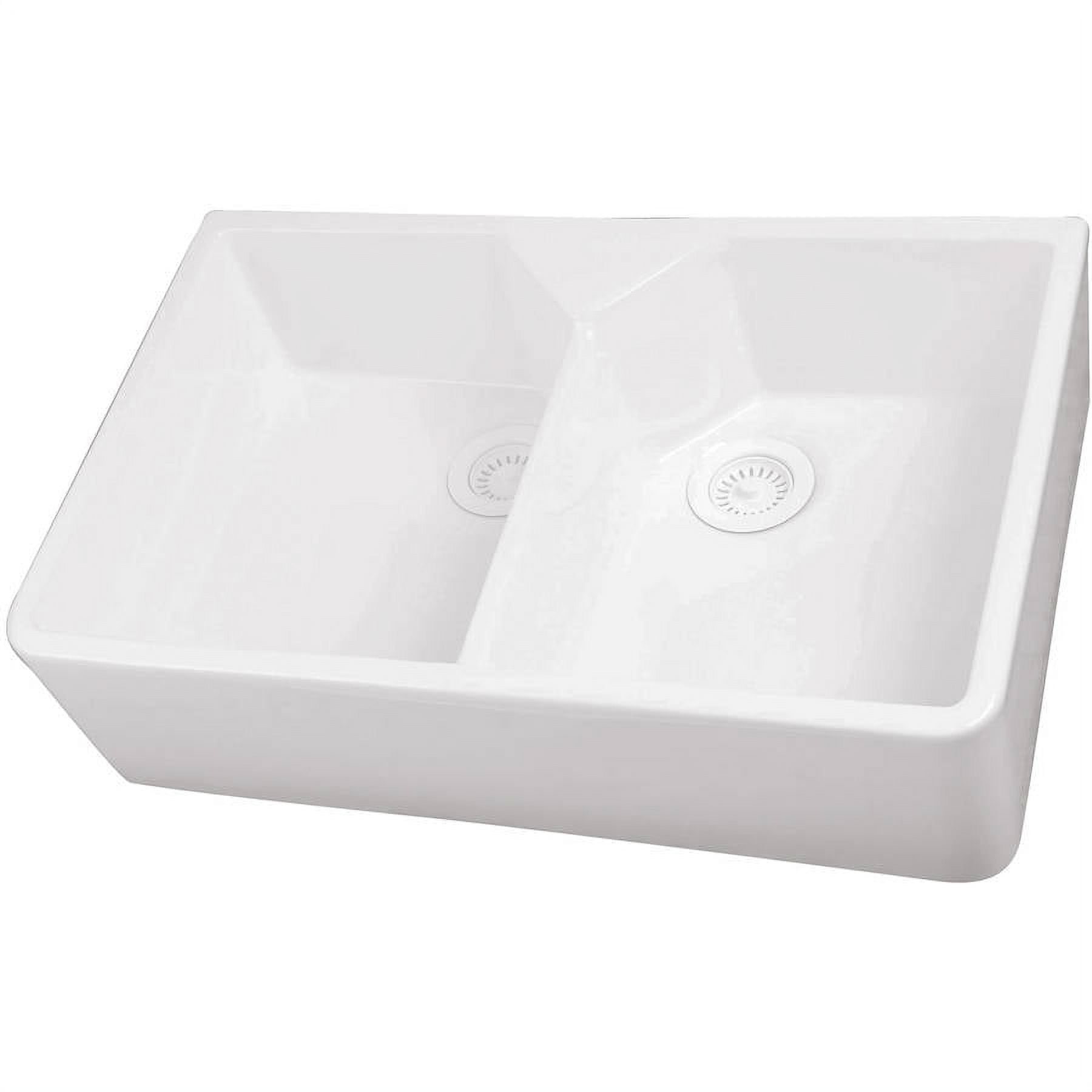 Decor Plumbing 31" Double Bowl Fireclay Farm Sink, White