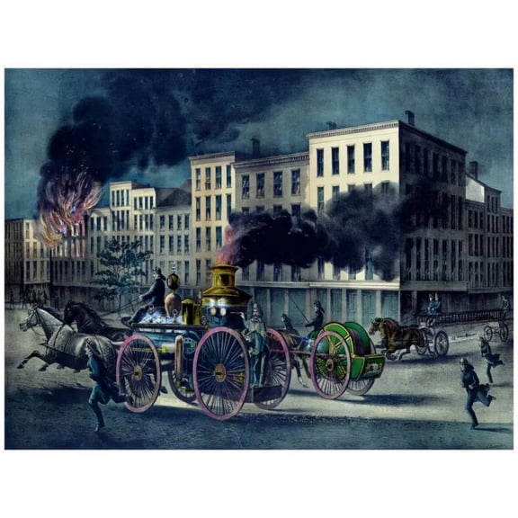 Decor Poster. Fine Graphic Art. Building on fire scene. Home Wall Design. 11 x 17 Inch Poster