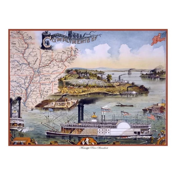 Decor Poster. Fine Graphic Art. Mississippi River Boat . Home Wall Design. 16 x 24 Inch Poster