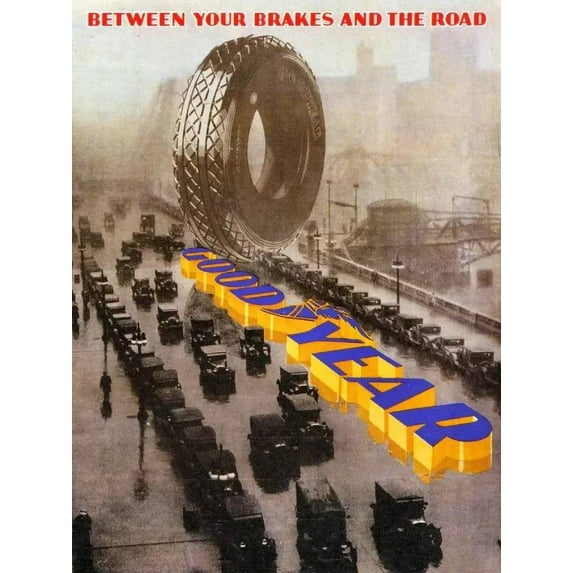 .Decor Poster.Room wall.Vintage Interior design.Antique tires ad.Car shop 24 x 36 Inch Poster