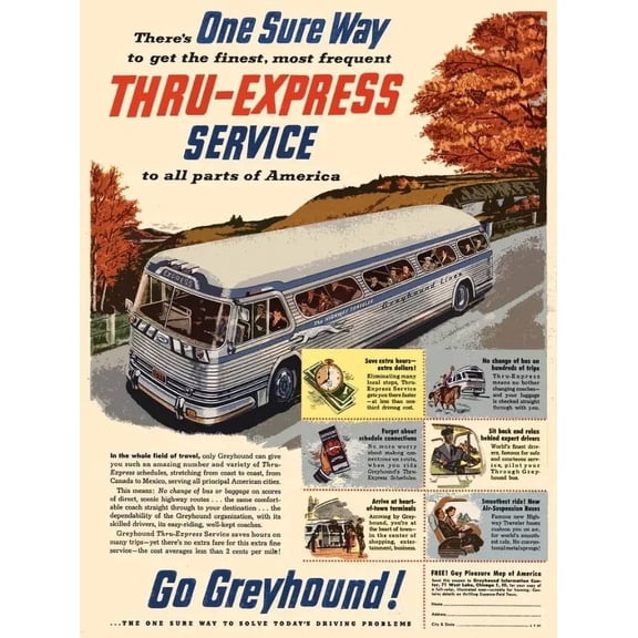 .Decor Poster.Room wall.Vintage Interior design.Retro Bus Express service 11 x 17 Inch Poster