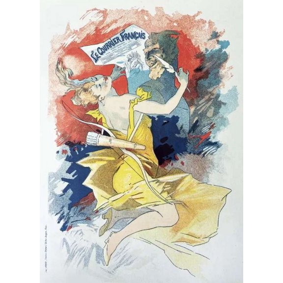 .Decor Poster.Room wall interior art design.French girl with yellow dress 16 x 24 Inch Poster