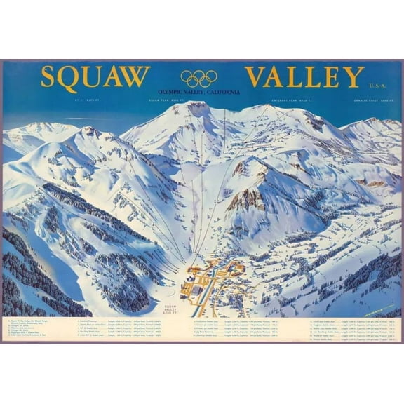 .Decor Poster.Vintage Interior wall design.Retro Squaw Valley Ski resort ad 11 x 17 Inch Poster