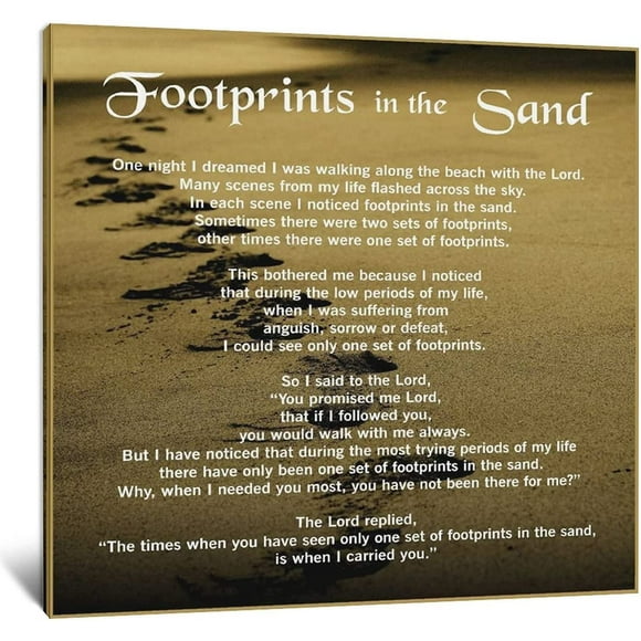 Decor Posters Footprints in The Sand Inspirational Poem Art Print Posters HD Canvas Print Posters Modern Home Decor Wall Art Canvas Framed,12x12inch(30x30cm)