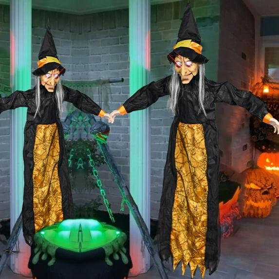 Decor Prop Halloween Decoration Sound Activation Purple Life Size Talking Witch Spooky Animatronic Witch Halloween Red Eye Animated Witch B