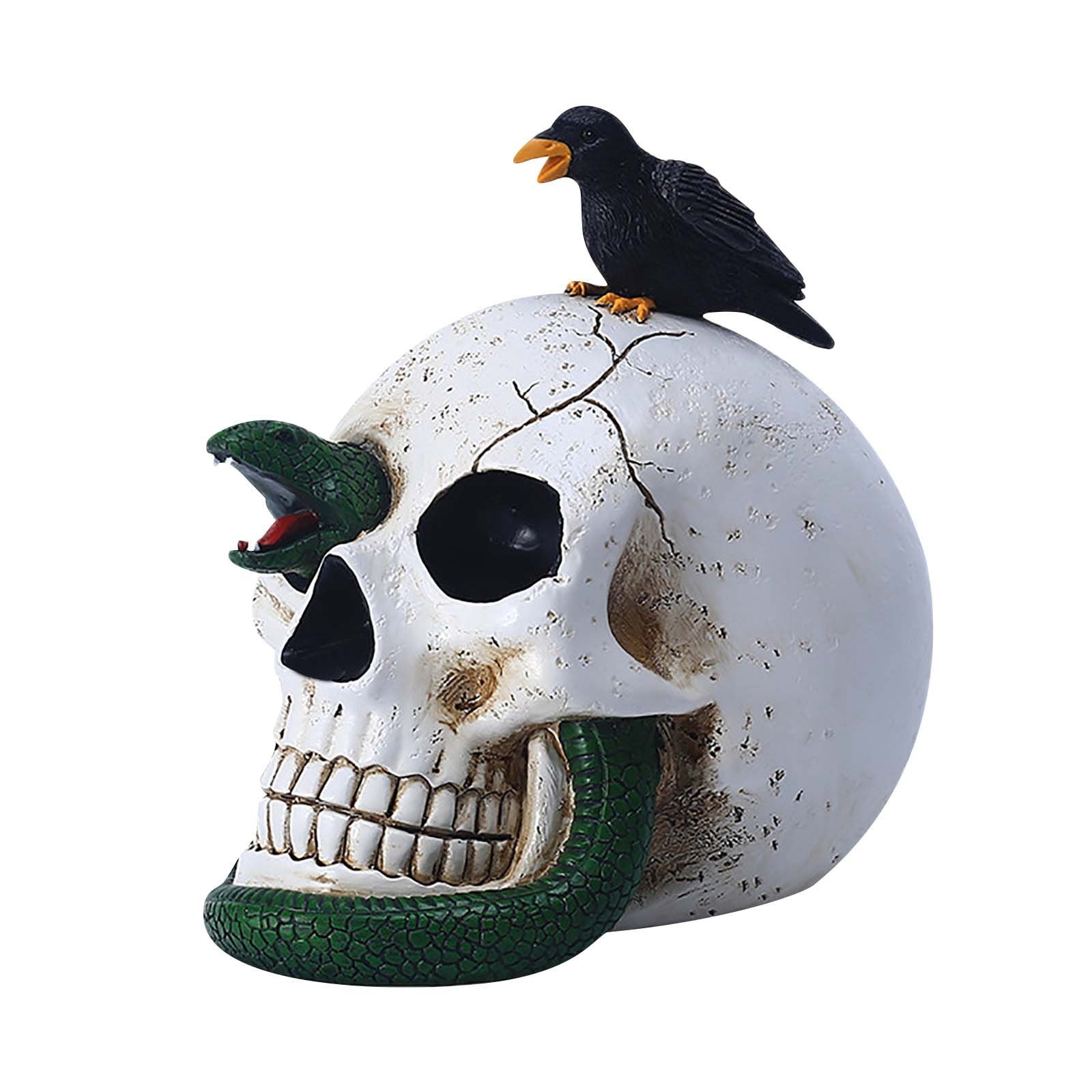 Decor Resin Craft Skeleton Figurine With Green And Black Crow Light