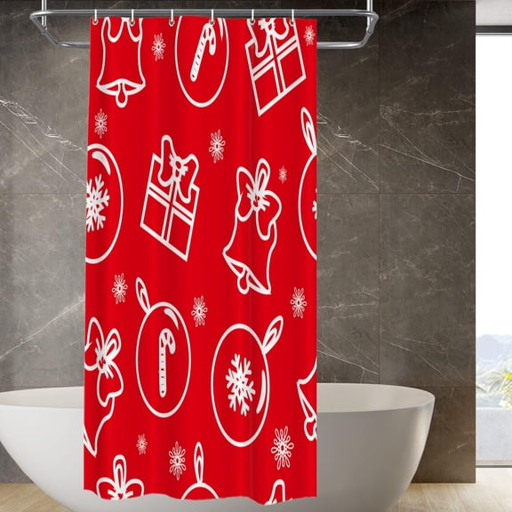 Decor Shower Curtain,Christmas Holiday Themered Gifts Polyester Shower Curtain for Shower Stall Bathroom Waterproof with 6 Hooks 36x72 Inch