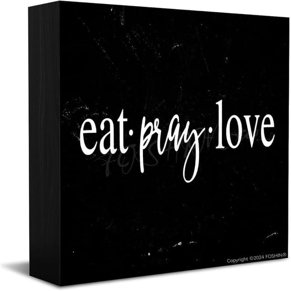 Decor Sign Eat Pray Love Kitchen Art Wood Sign Wood Box Sign Rustic Wooden Box Sign Farmhouse Home Office Desk Shelf Decor (5 X 5 Inch)