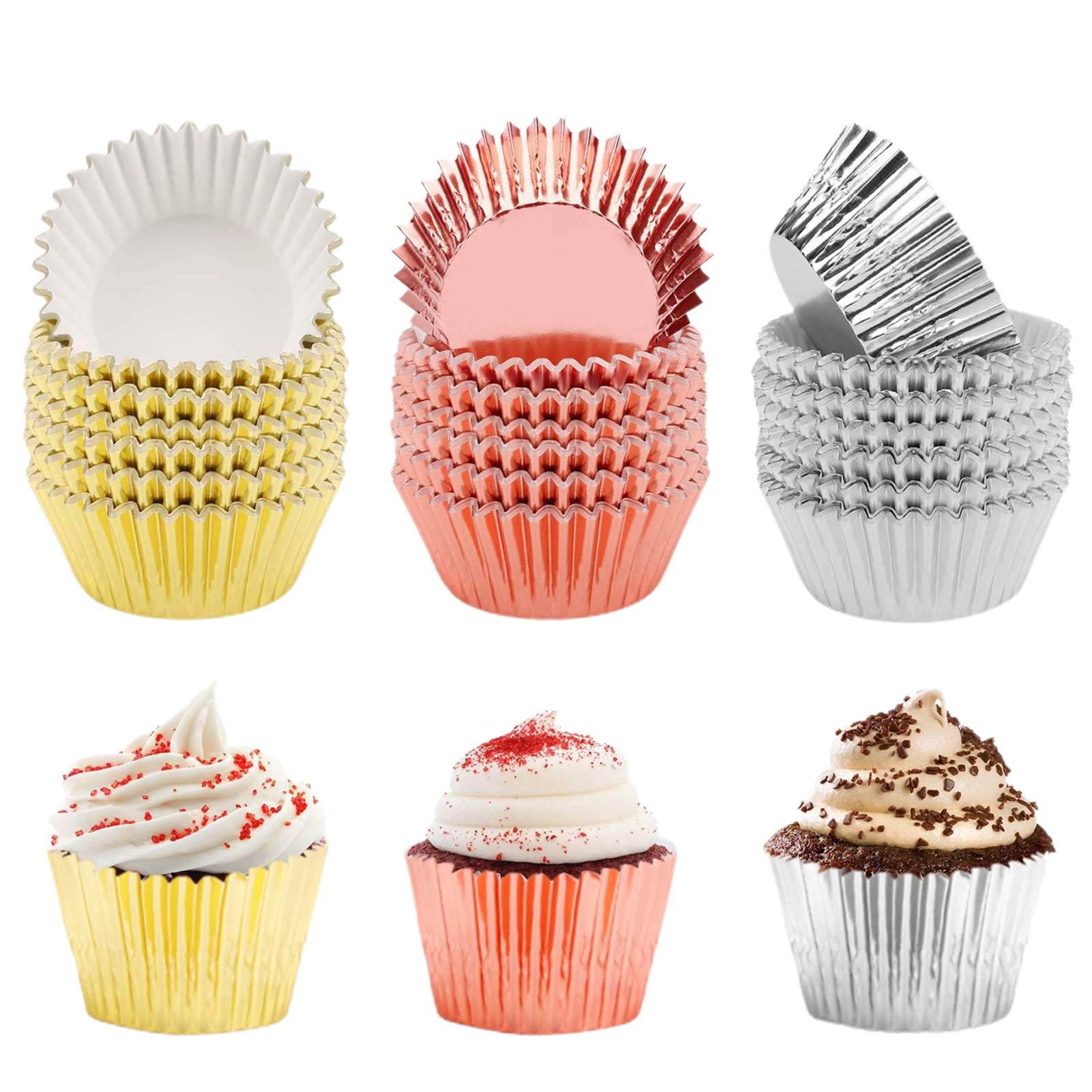 Fairnull 100Pcs Cake Cups Grease-Proof Heat Resistant Aluminum Foil Cupcake  Liners Wrappers Baking Supplies