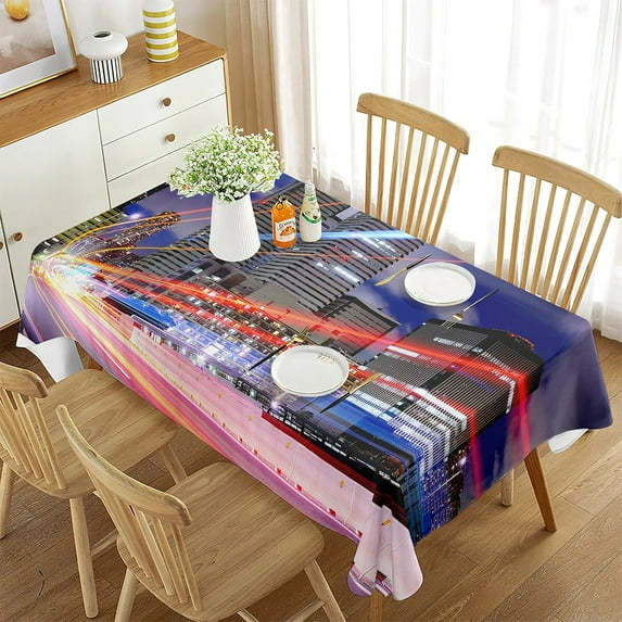 Decor Table Dining Kitchen for Cover Table Washable Photo States Landscape City Metropolis Skyscrap